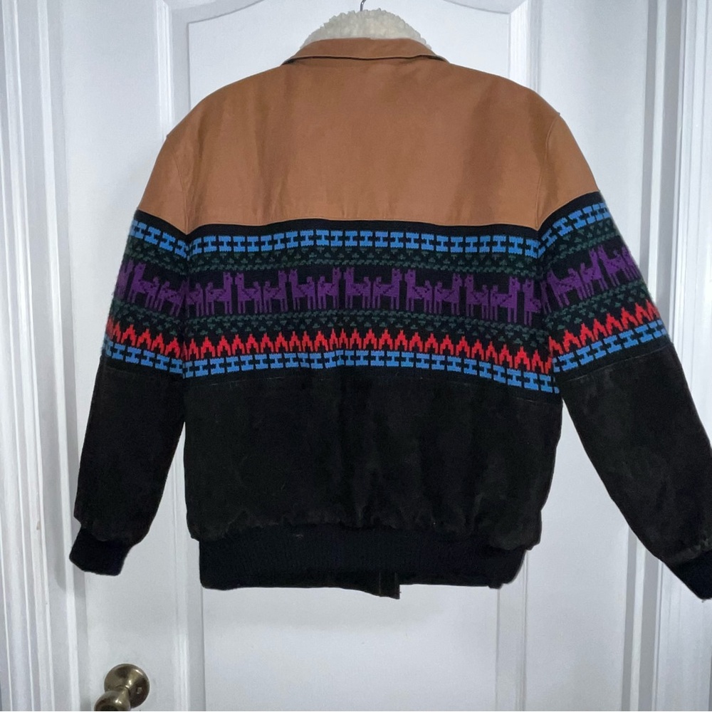 Adler Vintage Suede Leather Sherpa Aztec Southwestern Style Jacket - Picture 4 of 9